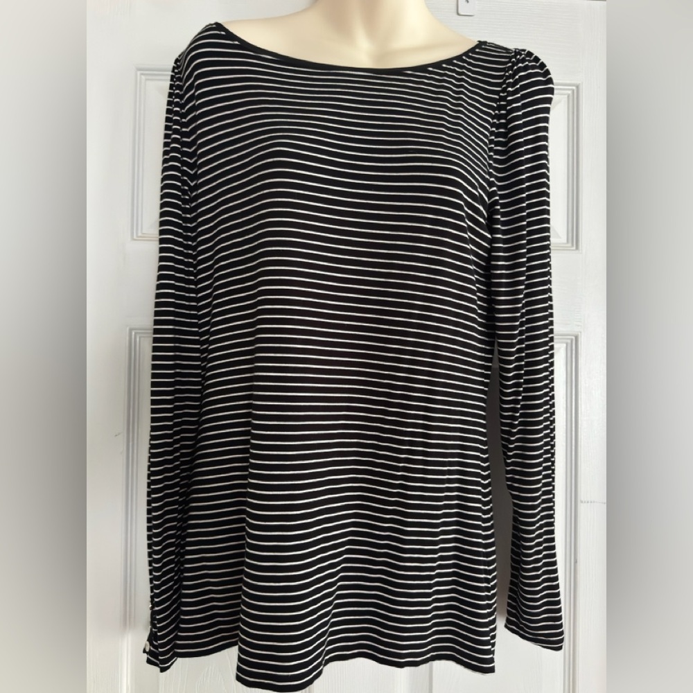 White House Black Market Black and White Striped Top